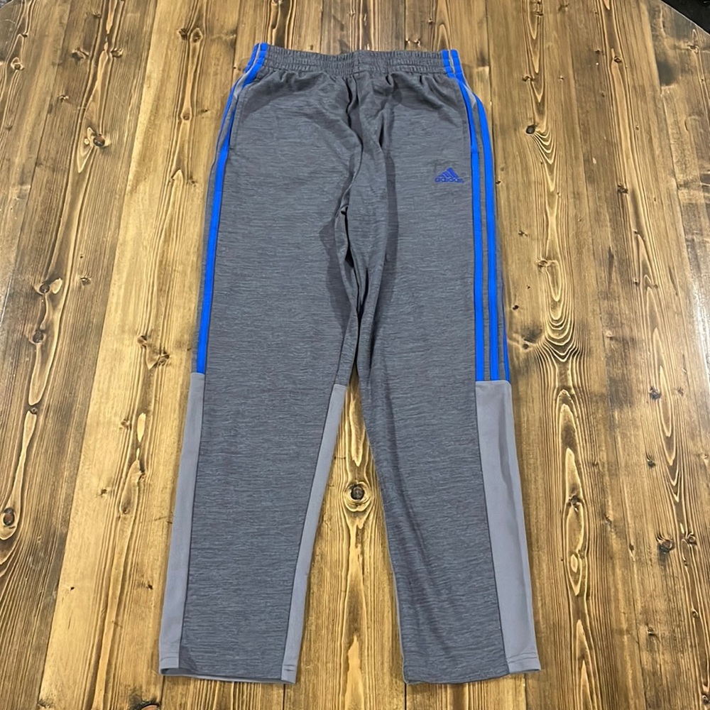 Boys Extra Large XL adidas Climalite athletic pant, Gray w/Blue Stripe! Like New